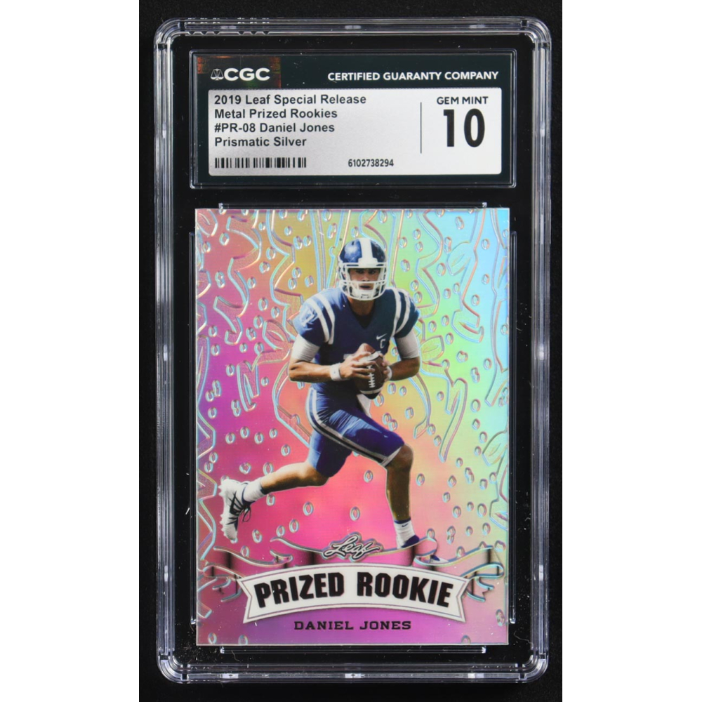 Daniel Jones 2019 Leaf Special Release Metal Prized Rookies Prismatic Silver #PR-08 RC #12/25 (CGC 10) at PristineAuction.com