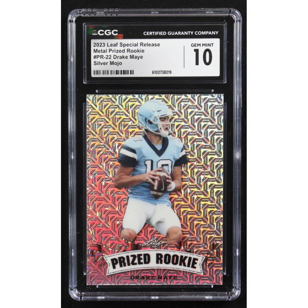 Drake Maye 2023 Leaf Special Release Metal Prized Rookie Silver Mojo #PR-22 RC #24/25 (CGC 10) at PristineAuction.com