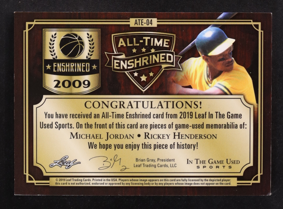 Michael Jordan / Rickey Henderson 2019 ITG Used Sports All Time Enshrined 2009 Dual Memorabilia Blue #ATE404 #9/30 at PristineAuction.com Michael Jordan / Rickey Henderson 2019 ITG Used Sports All Time Enshrined 2009 Dual Memorabilia Blue #ATE404 #9/30 at PristineAuction.com
