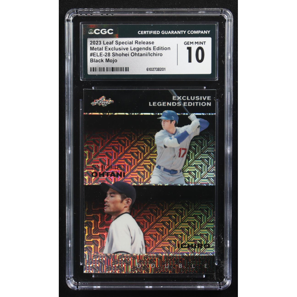Shohei Ohtani / Ichiro Suzuki 2023 Leaf Metal Special Release Exclusive Legends Ed. Black Mojo Double #ELE-28 #7/7 (CGC 10) at PristineAuction.com