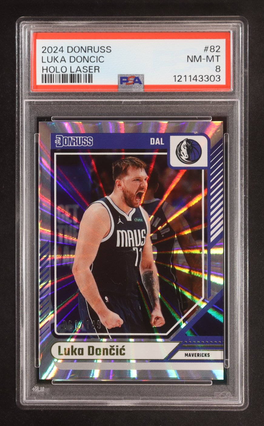 Luka Doncic 2024-25 Donruss Holo Laser #82 #061/149 (PSA 8) at PristineAuction.com Luka Doncic 2024-25 Donruss Holo Laser #82 #061/149 (PSA 8) at PristineAuction.com