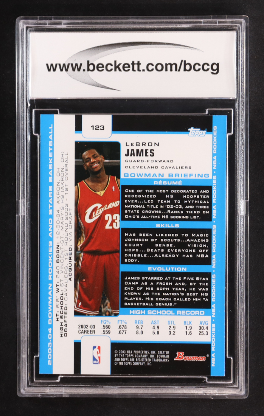 LeBron James 2003-04 Bowman #123 RC (BCCG 10) at PristineAuction.com LeBron James 2003-04 Bowman #123 RC (BCCG 10) at PristineAuction.com