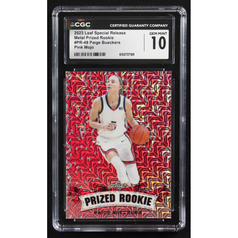 Paige Bueckers 2023 Leaf Special Release Metal Prized Rookie Pink Mojo #PR-49 RC #2/10 (CGC 10) at PristineAuction.com