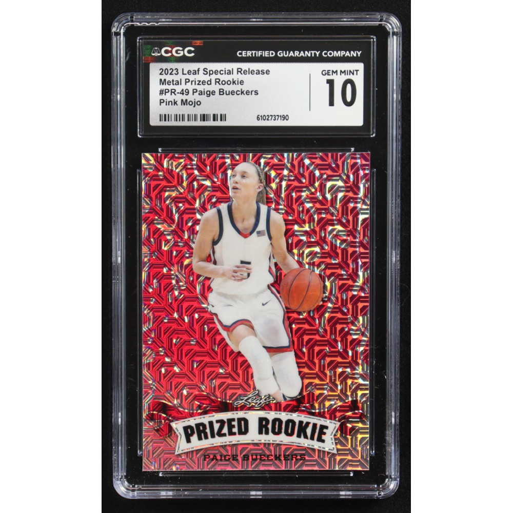 Paige Bueckers 2023 Leaf Special Release Metal Prized Rookie Pink Mojo #PR-49 RC #1/10 (CGC 10) at PristineAuction.com