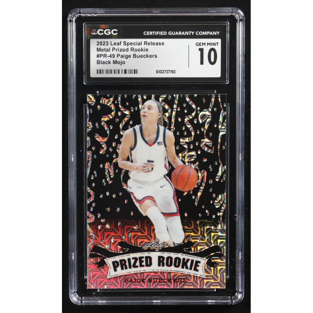 Paige Bueckers 2023 Leaf Special Release Metal Prized Rookie Black Mojo #PR-49 RC #5/7 (CGC 10) at PristineAuction.com