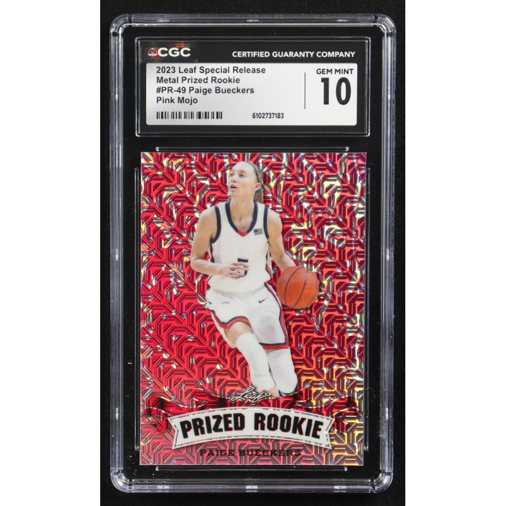 Paige Bueckers 2023 Leaf Special Release Metal Prized Rookie Pink Mojo #PR-49 RC #8/10 (CGC 10) at PristineAuction.com