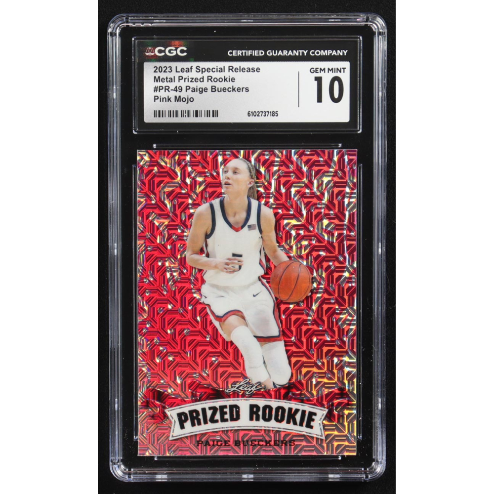 Paige Bueckers 2023 Leaf Special Release Metal Prized Rookie Pink Mojo #PR-49 RC #6/10 (CGC 10) at PristineAuction.com