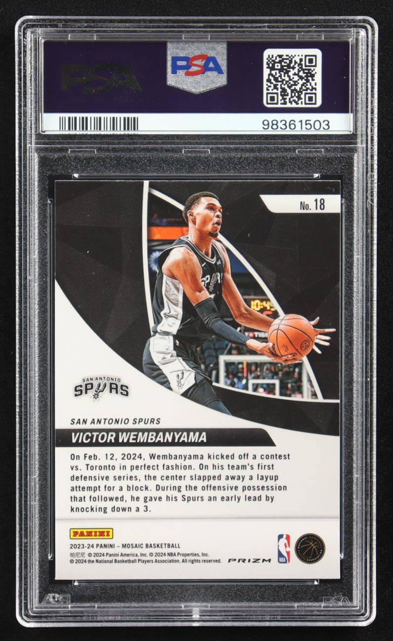 Victor Wembanyama 2023-24 Panini Mosaic Elevate Mosaic Green #18 RC (PSA 10) at PristineAuction.com Victor Wembanyama 2023-24 Panini Mosaic Elevate Mosaic Green #18 RC (PSA 10) at PristineAuction.com