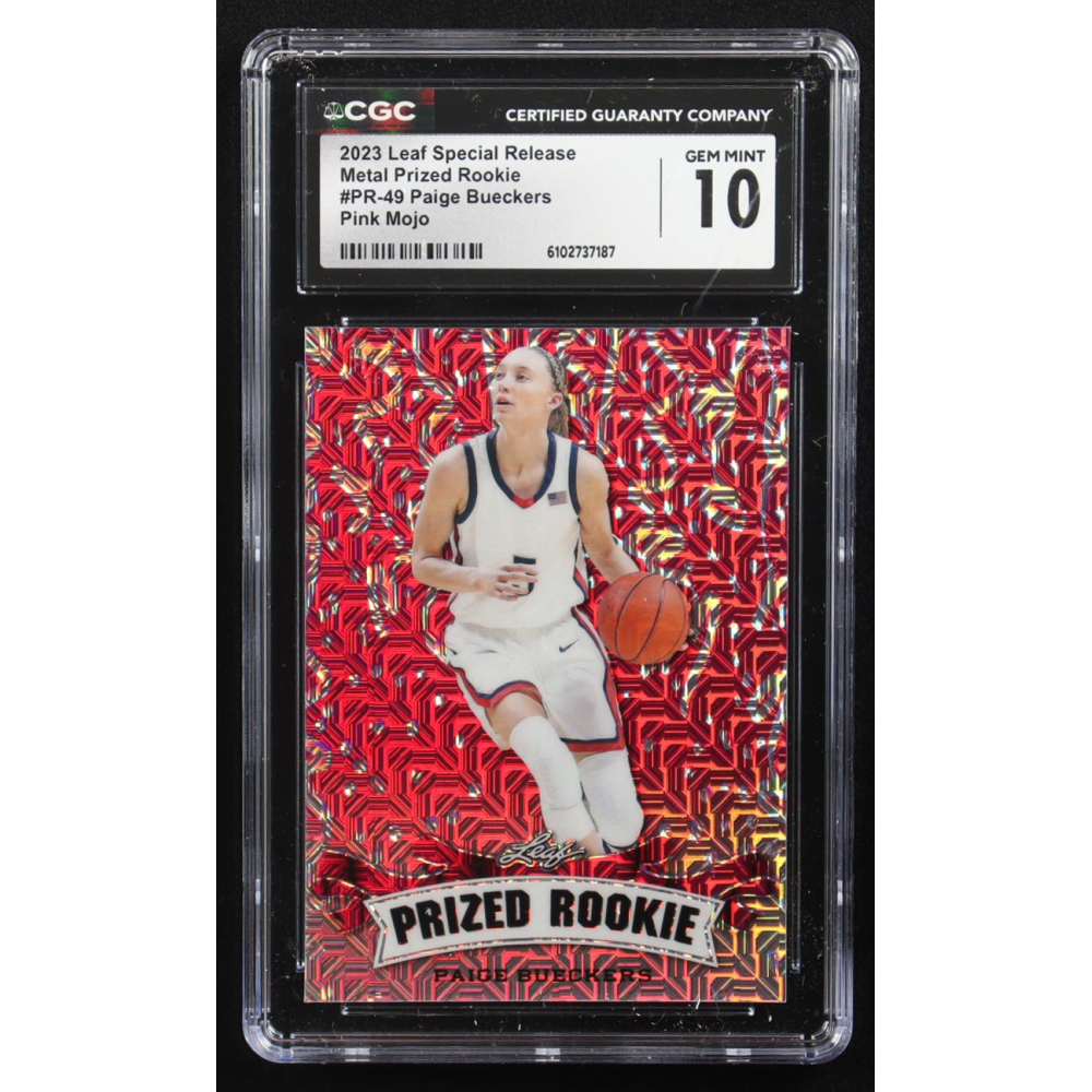 Paige Bueckers 2023 Leaf Special Release Metal Prized Rookie Pink Mojo #PR-49 RC #4/10 (CGC 10) at PristineAuction.com