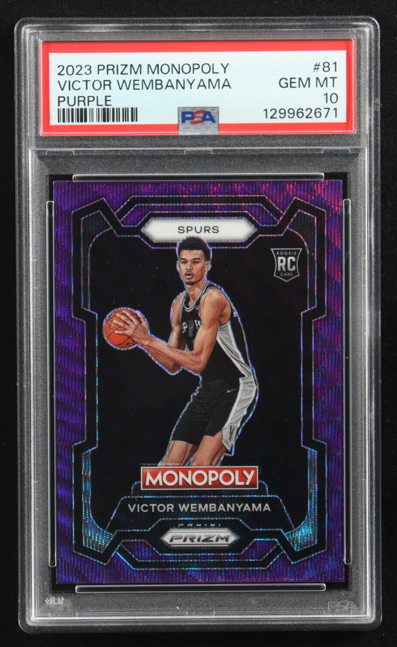 Victor Wembanyama 2023-24 Panini Prizm Monopoly Purple #81 RC (PSA 10) at PristineAuction.com Victor Wembanyama 2023-24 Panini Prizm Monopoly Purple #81 RC (PSA 10) at PristineAuction.com