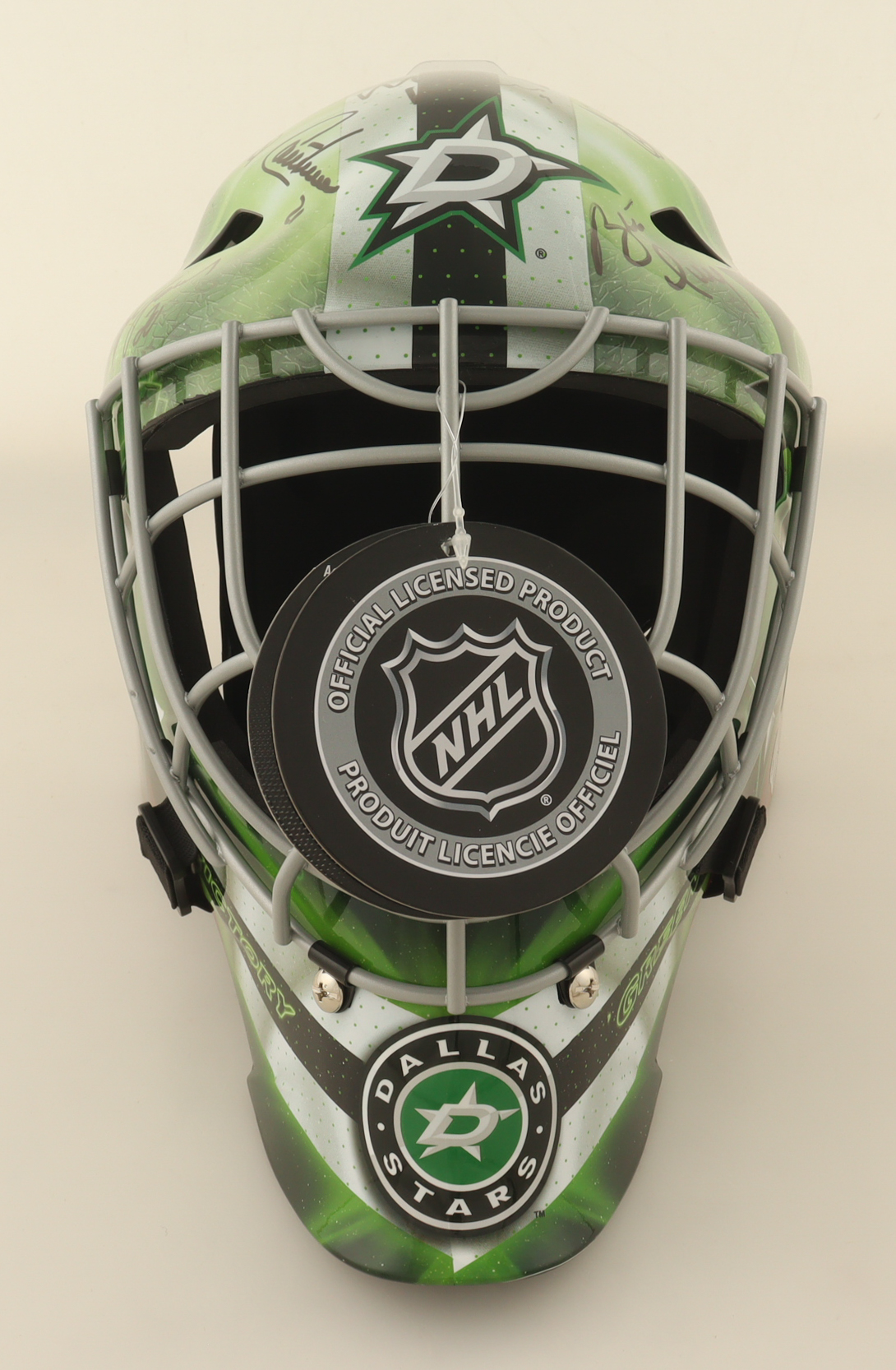 1999 Stanley Cup Champions Stars Goalie Mask Signed By (13) with Mike Modano, Brett Hull, Ed Belfour, Guy Carbonneau (Beckett) at PristineAuction.com 1999 Stanley Cup Champions Stars Goalie Mask Signed By (13) with Mike Modano, Brett Hull, Ed Belfour, Guy Carbonneau (Beckett) at PristineAuction.com