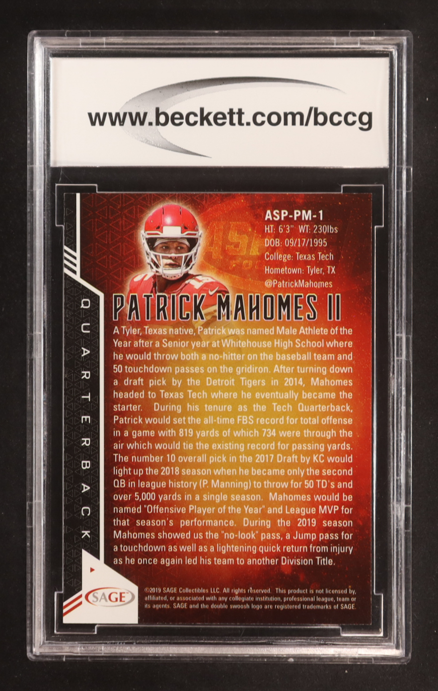 Patrick Mahomes II 2019 SAGE Aspire #ASPPM1 (BCCG 10) at PristineAuction.com Patrick Mahomes II 2019 SAGE Aspire #ASPPM1 (BCCG 10) at PristineAuction.com
