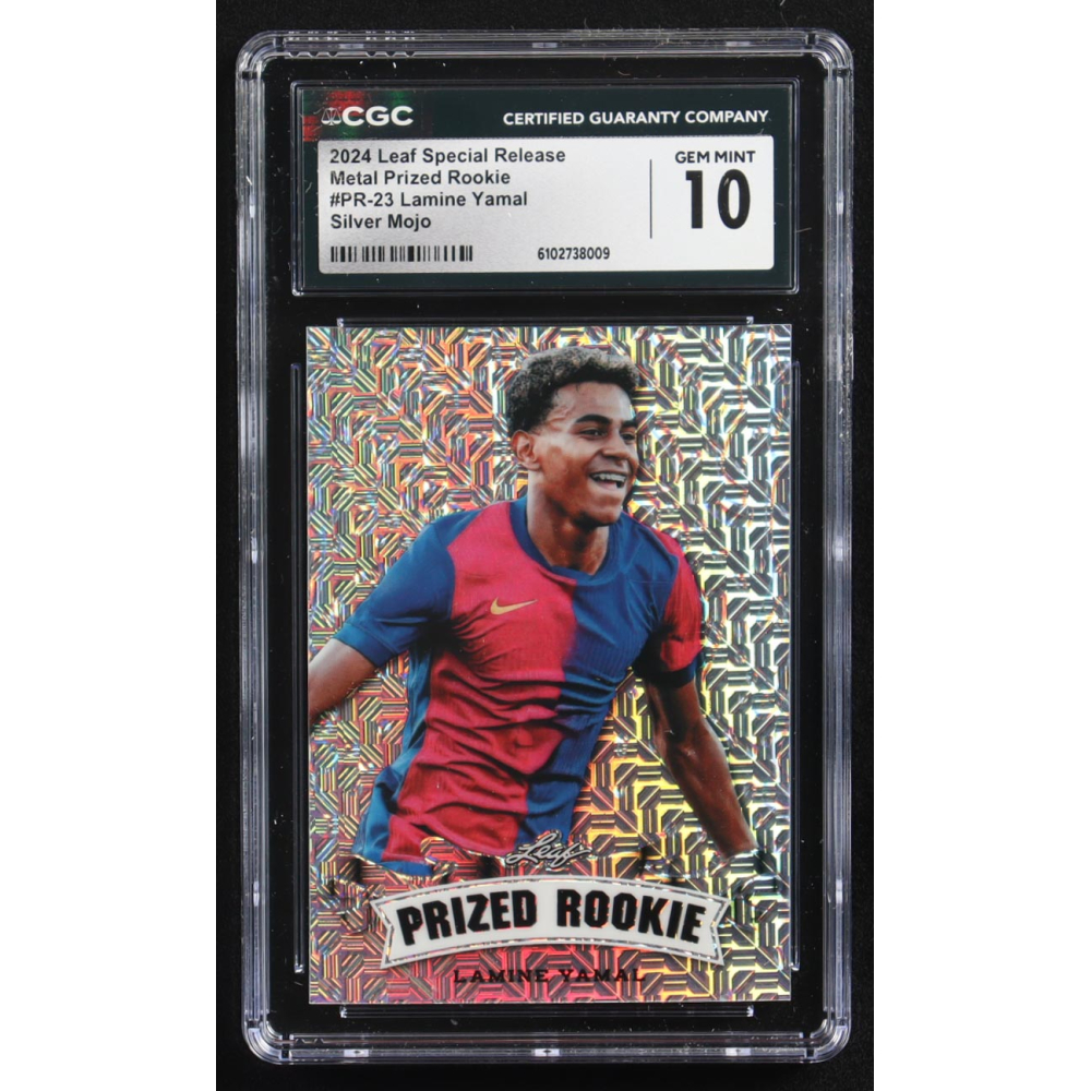 Lamine Yamal 2024 Leaf Special Release Metal Prized Rookie Silver Mojo #PR-23 RC #15/25 (CGC 10) at PristineAuction.com
