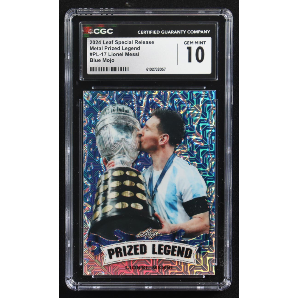 Lionel Messi 2024 Leaf Special Release Metal Prized Legend Blue Mojo #PL-17 #12/20 (CGC 10) at PristineAuction.com