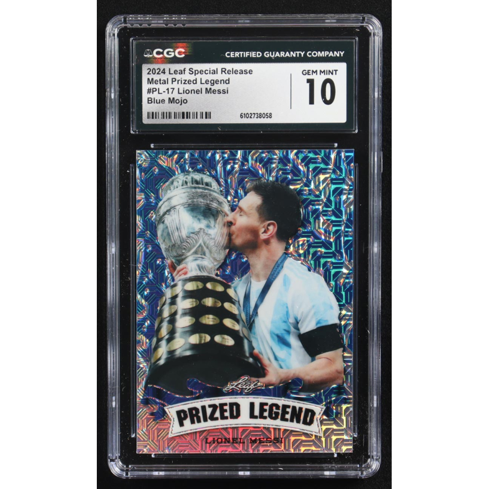 Lionel Messi 2024 Leaf Special Release Metal Prized Legend Blue Mojo #PL-17 #10/20 (CGC 10) at PristineAuction.com