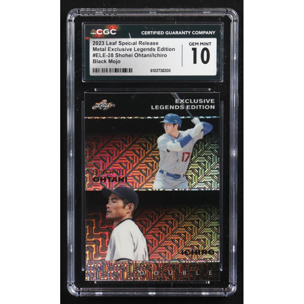Shohei Ohtani / Ichiro Suzuki 2023 Leaf Metal Special Release Exclusive Legends Ed. Black Mojo Double #ELE-28 #4/7 (CGC 10) at PristineAuction.com