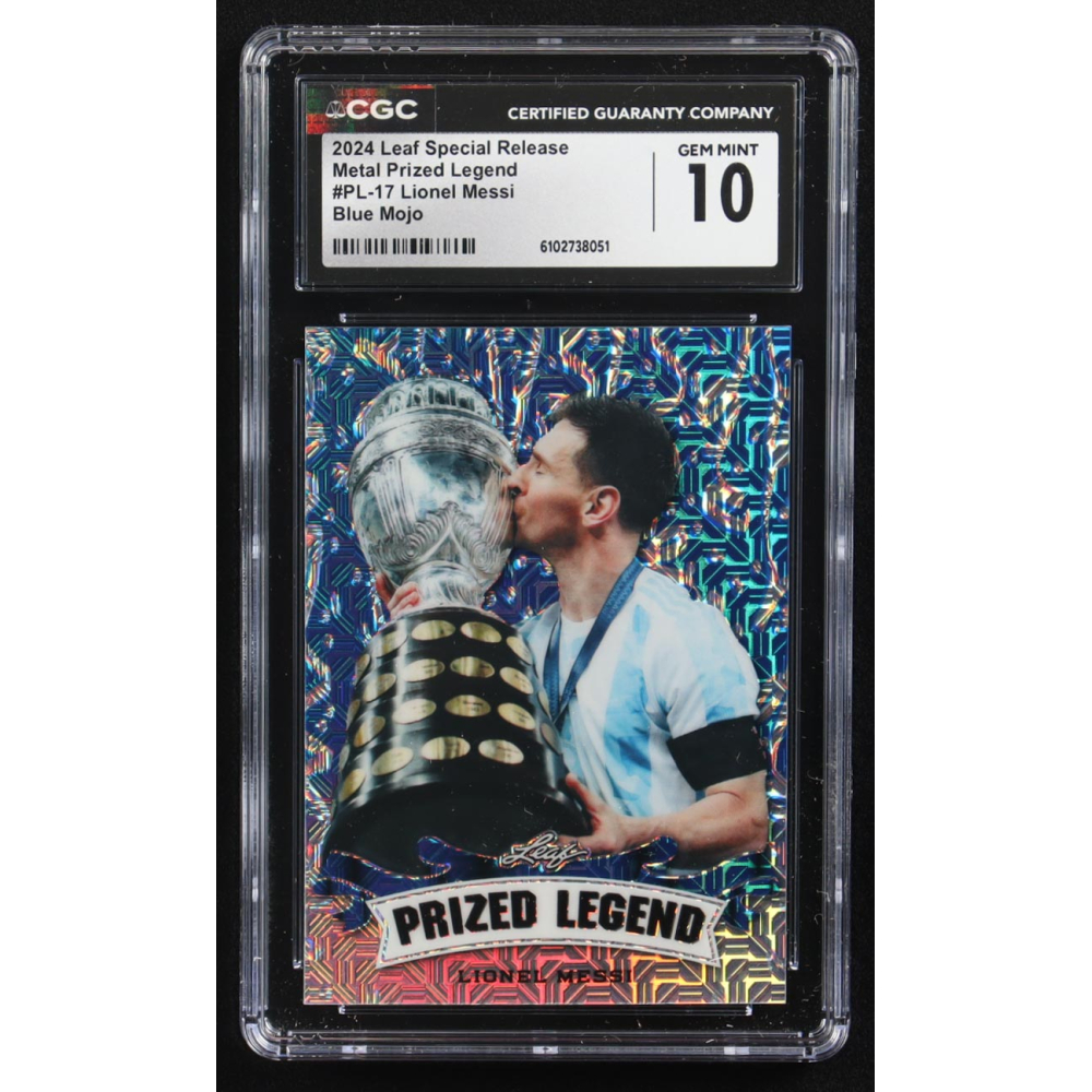 Lionel Messi 2024 Leaf Special Release Metal Prized Legend Blue Mojo #PL-17 #20/20 (CGC 10) at PristineAuction.com