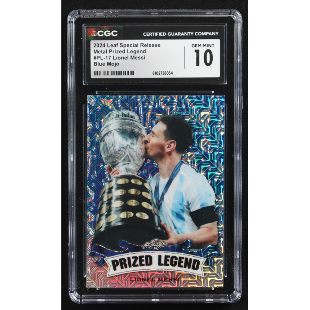 Lionel Messi 2024 Leaf Special Release Metal Prized Legend Blue Mojo #PL-17 #15/20 (CGC 10) at PristineAuction.com