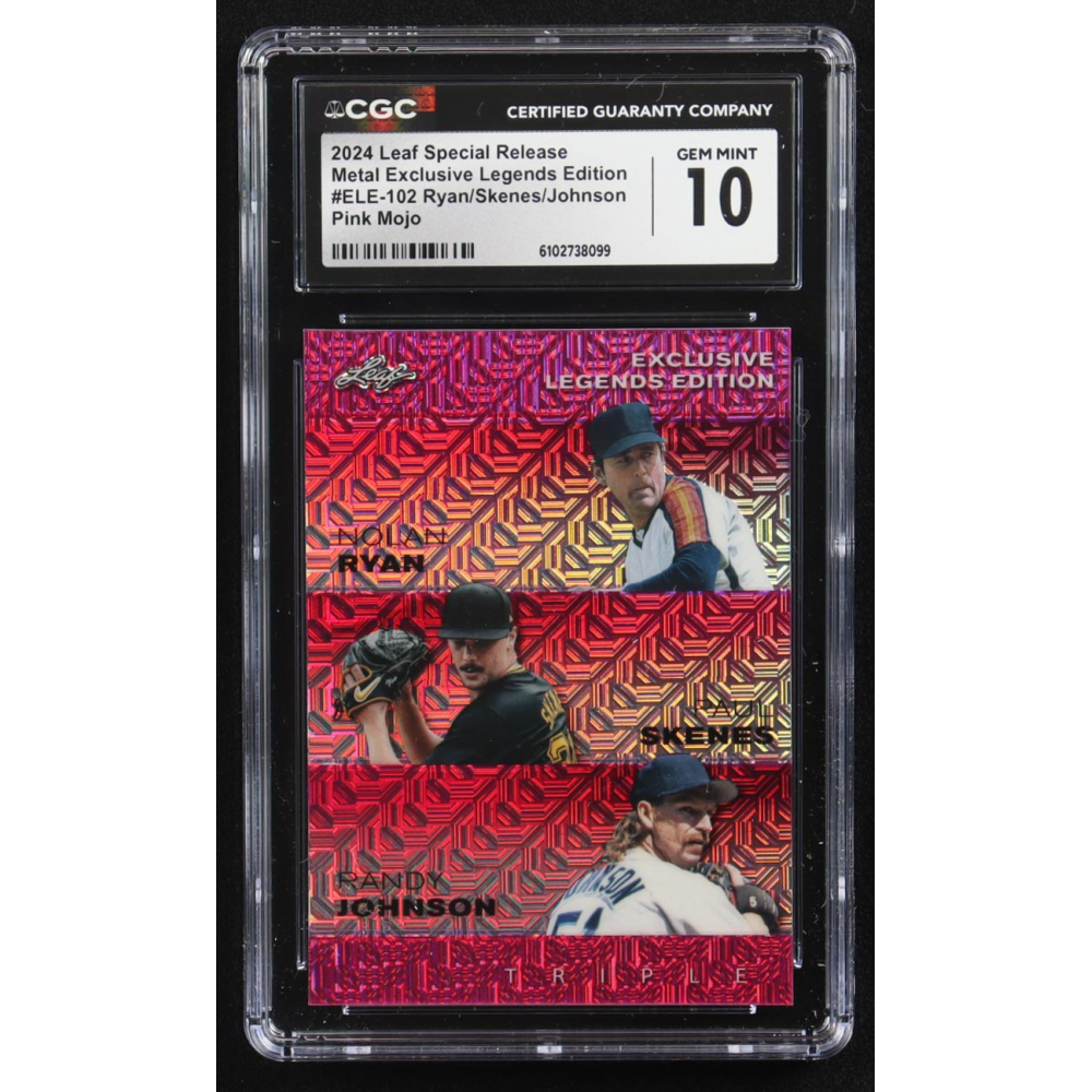 Nolan Ryan / Paul Skenes / Randy Johnson 2024 Leaf Metal Special Release Exclusive Legends Ed. Pink Mojo Triple #ELE-102 #5/10 (CGC 10) at PristineAuction.com
