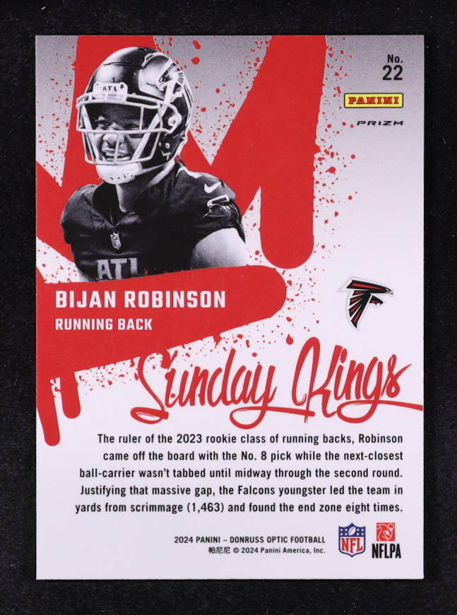 Bijan Robinson 2024 Donruss Optic Sunday Kings #22 at PristineAuction.com Bijan Robinson 2024 Donruss Optic Sunday Kings #22 at PristineAuction.com