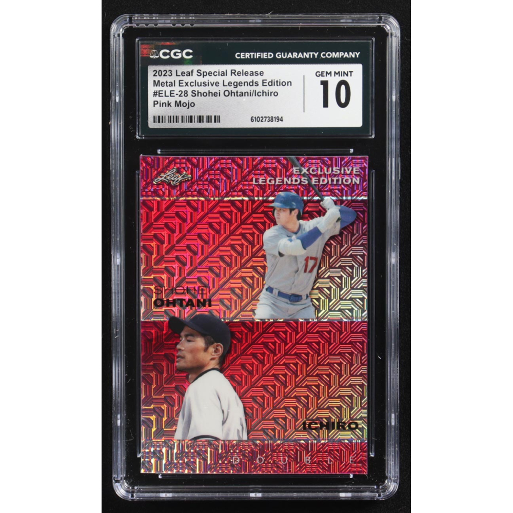 Shohei Ohtani / Ichiro Suzuki 2023 Leaf Metal Special Release Exclusive Legends Ed. Pink Mojo Double #ELE-28 #3/10 (CGC 10) at PristineAuction.com