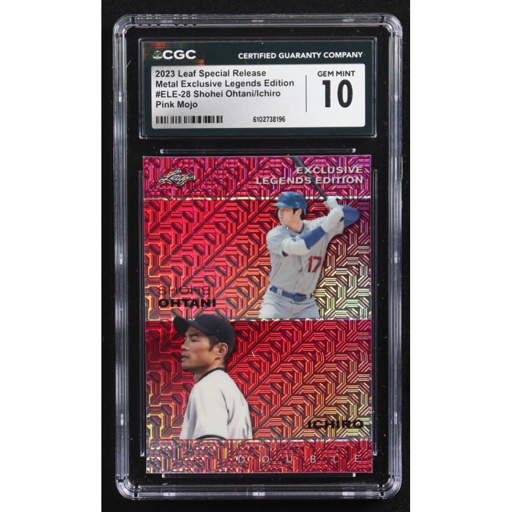 Shohei Ohtani / Ichiro Suzuki 2023 Leaf Metal Special Release Exclusive Legends Ed. Pink Mojo Double #ELE-28 #6/10 (CGC 10) at PristineAuction.com