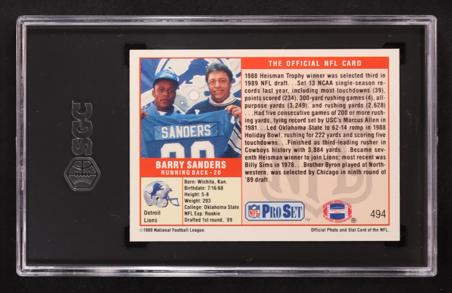 Barry Sanders 1989 Pro Set #494 RC (SGC 10) at PristineAuction.com Barry Sanders 1989 Pro Set #494 RC (SGC 10) at PristineAuction.com