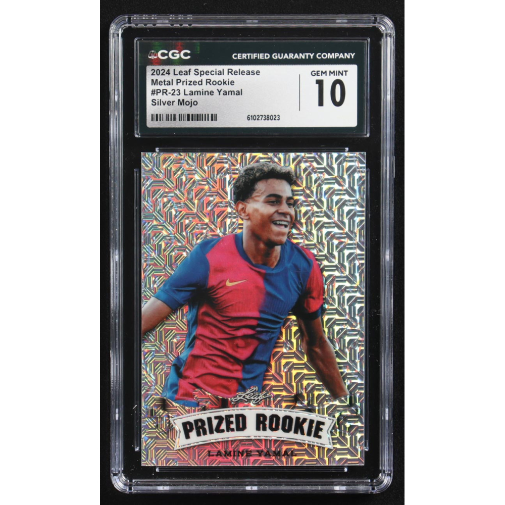 Lamine Yamal 2024 Leaf Special Release Metal Prized Rookie Silver Mojo #PR-23 RC #2/25 (CGC 10) at PristineAuction.com