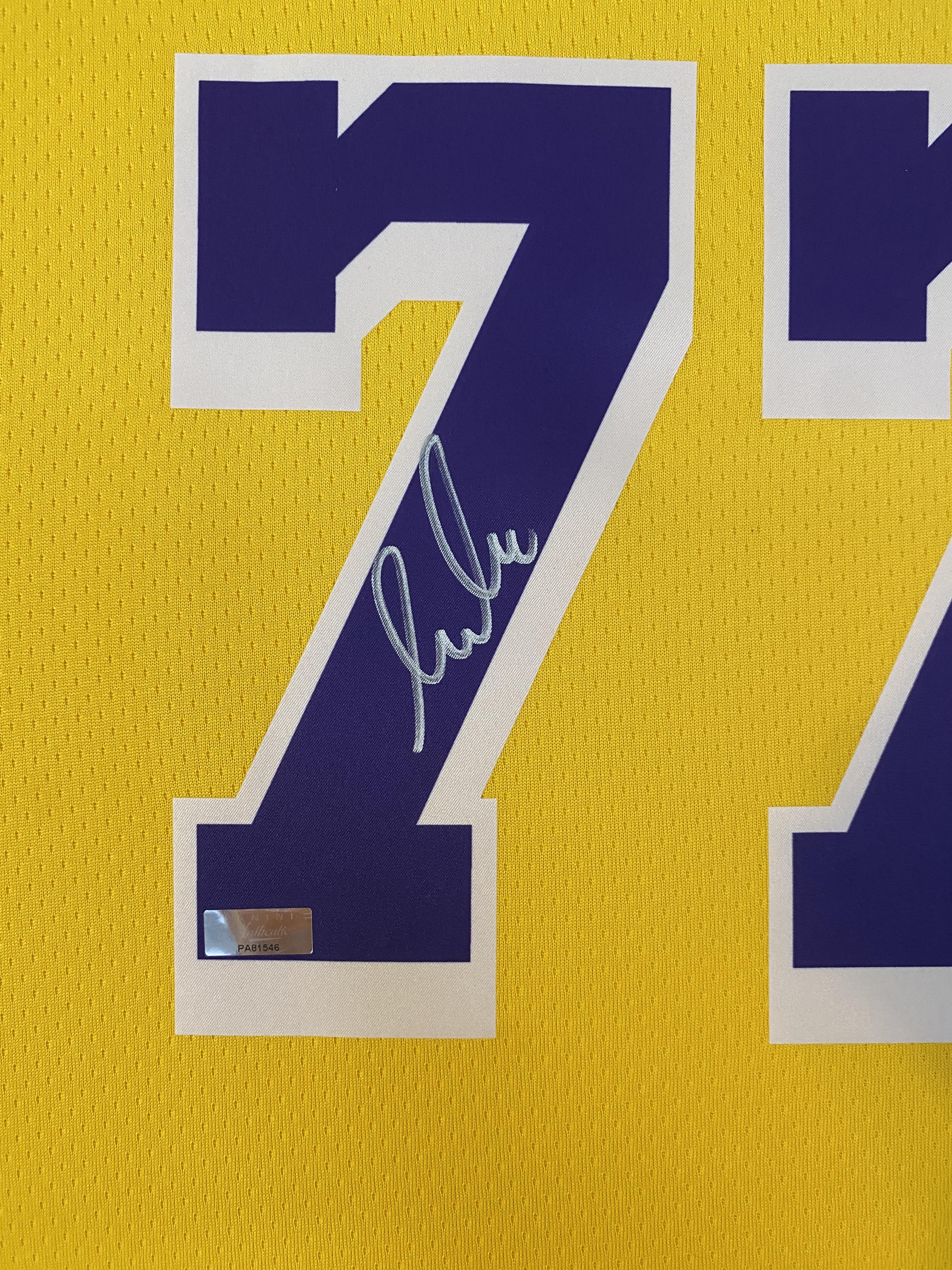 Luka Doncic Signed Lakers Custom Framed Nike Swingman Jersey Display with LED Lights (Panini) at PristineAuction.com Luka Doncic Signed Lakers Custom Framed Nike Swingman Jersey Display with LED Lights (Panini) at PristineAuction.com