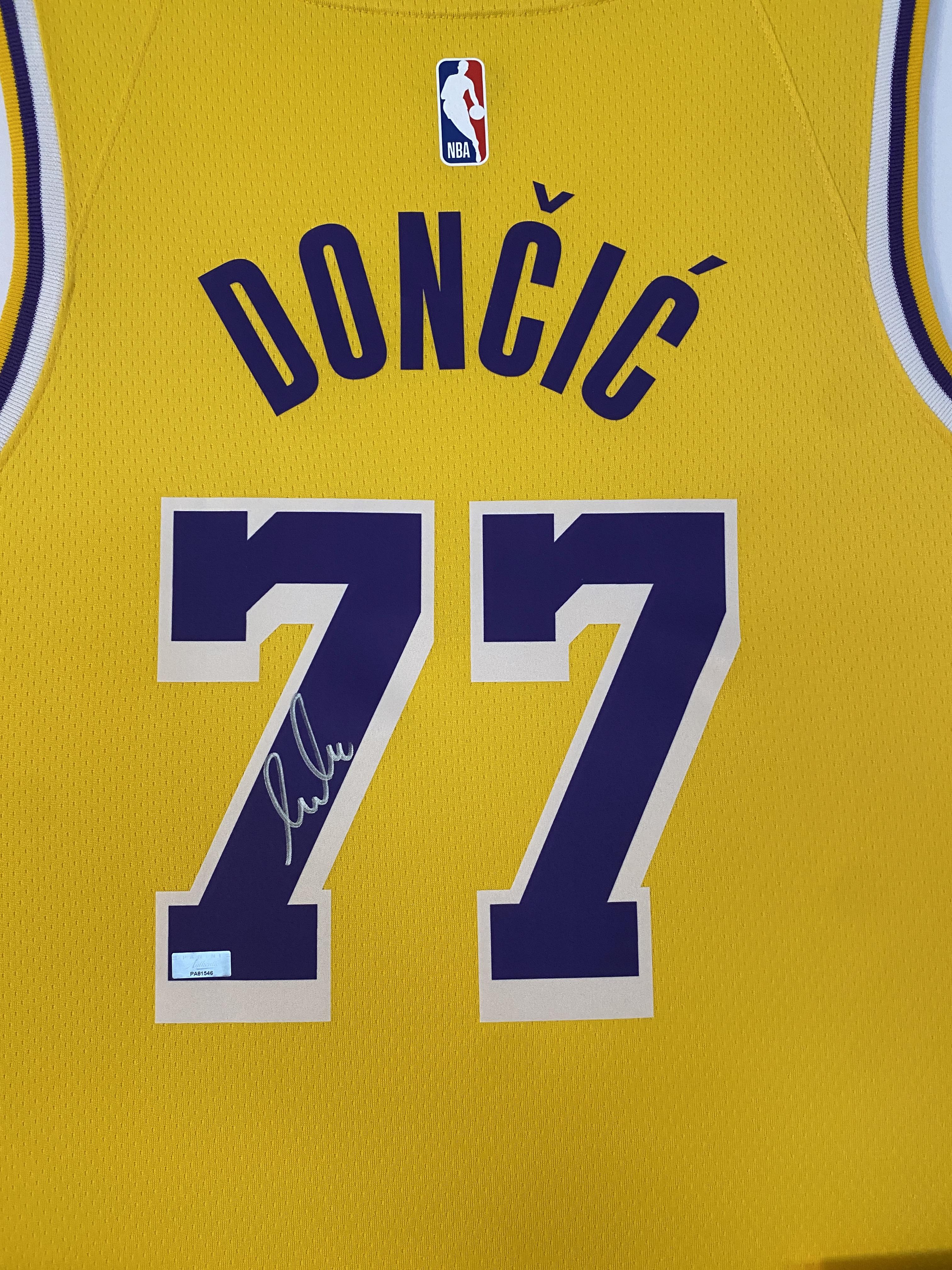 Luka Doncic Signed Lakers Custom Framed Nike Swingman Jersey Display with LED Lights (Panini) at PristineAuction.com Luka Doncic Signed Lakers Custom Framed Nike Swingman Jersey Display with LED Lights (Panini) at PristineAuction.com