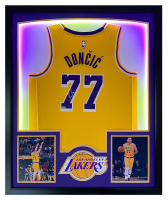 Luka Doncic Signed Lakers Custom Framed Nike Swingman Jersey Display with LED Lights (Panini) at PristineAuction.com