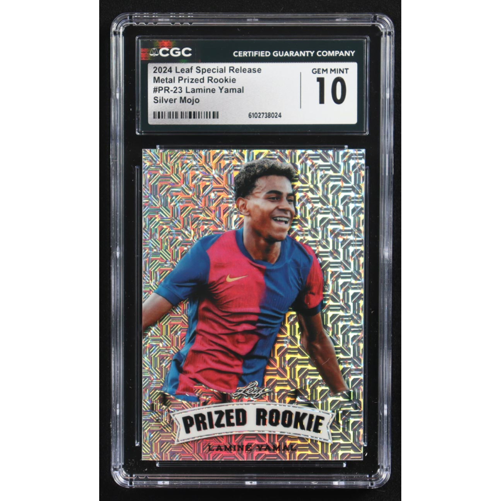 Lamine Yamal 2024 Leaf Special Release Metal Prized Rookie Silver Mojo #PR-23 RC #1/25 (CGC 10) at PristineAuction.com