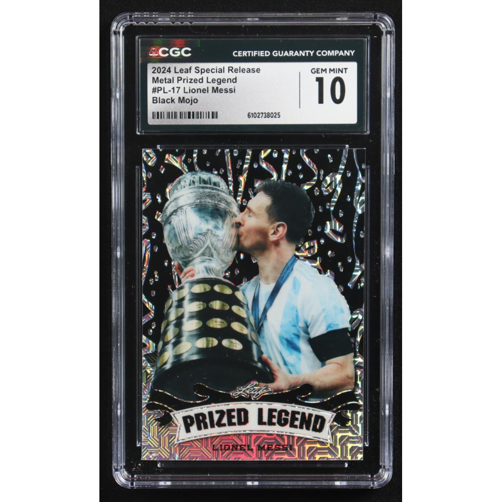 Lionel Messi 2024 Leaf Special Release Metal Prized Legend Black Mojo #PL-17 #7/7 (CGC 10) at PristineAuction.com