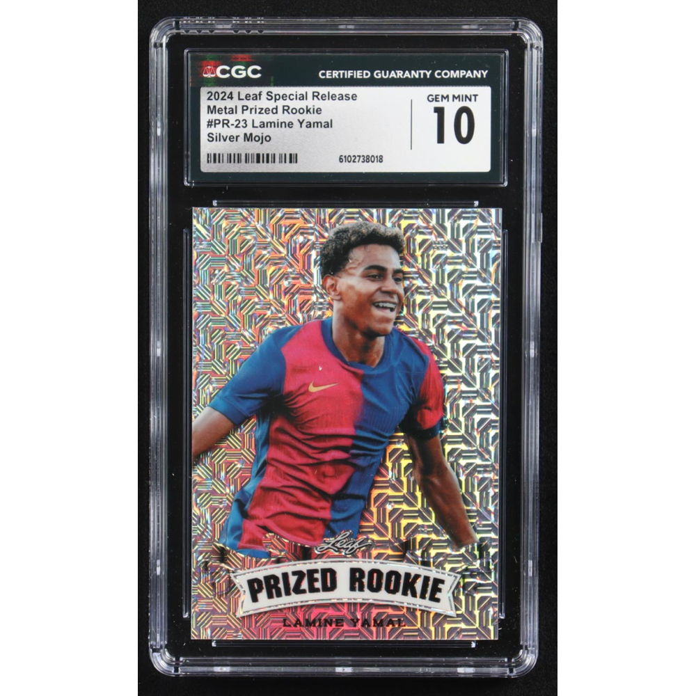 Lamine Yamal 2024 Leaf Special Release Metal Prized Rookie Silver Mojo #PR-23 RC #7/25 (CGC 10) at PristineAuction.com