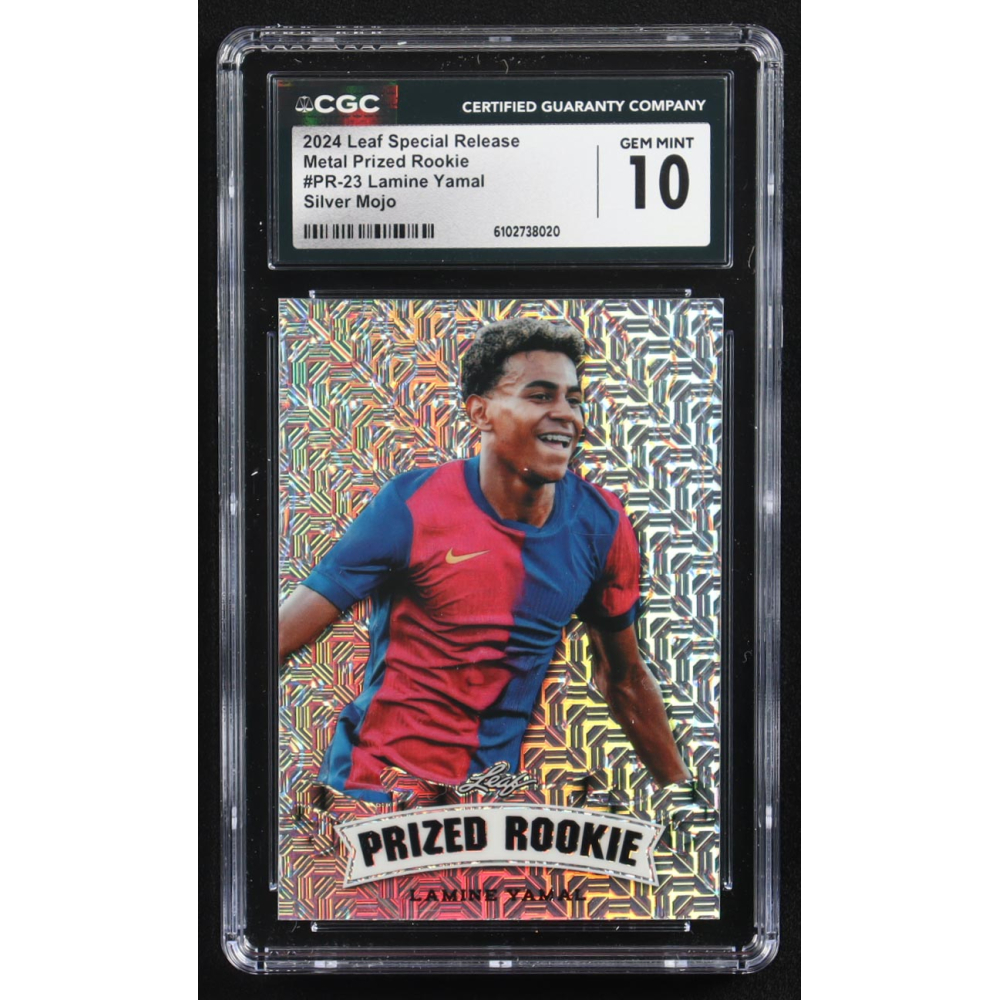 Lamine Yamal 2024 Leaf Special Release Metal Prized Rookie Silver Mojo #PR-23 RC #5/25 (CGC 10) at PristineAuction.com
