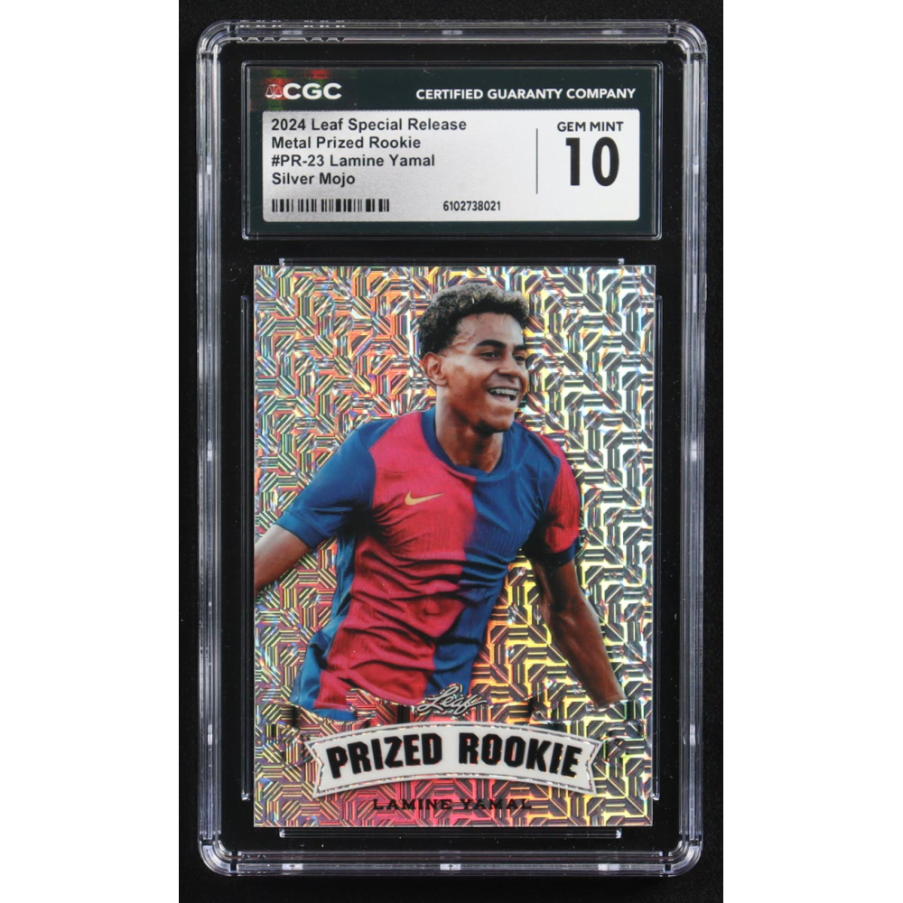 Lamine Yamal 2024 Leaf Special Release Metal Prized Rookie Silver Mojo #PR-23 RC #4/25 (CGC 10) at PristineAuction.com
