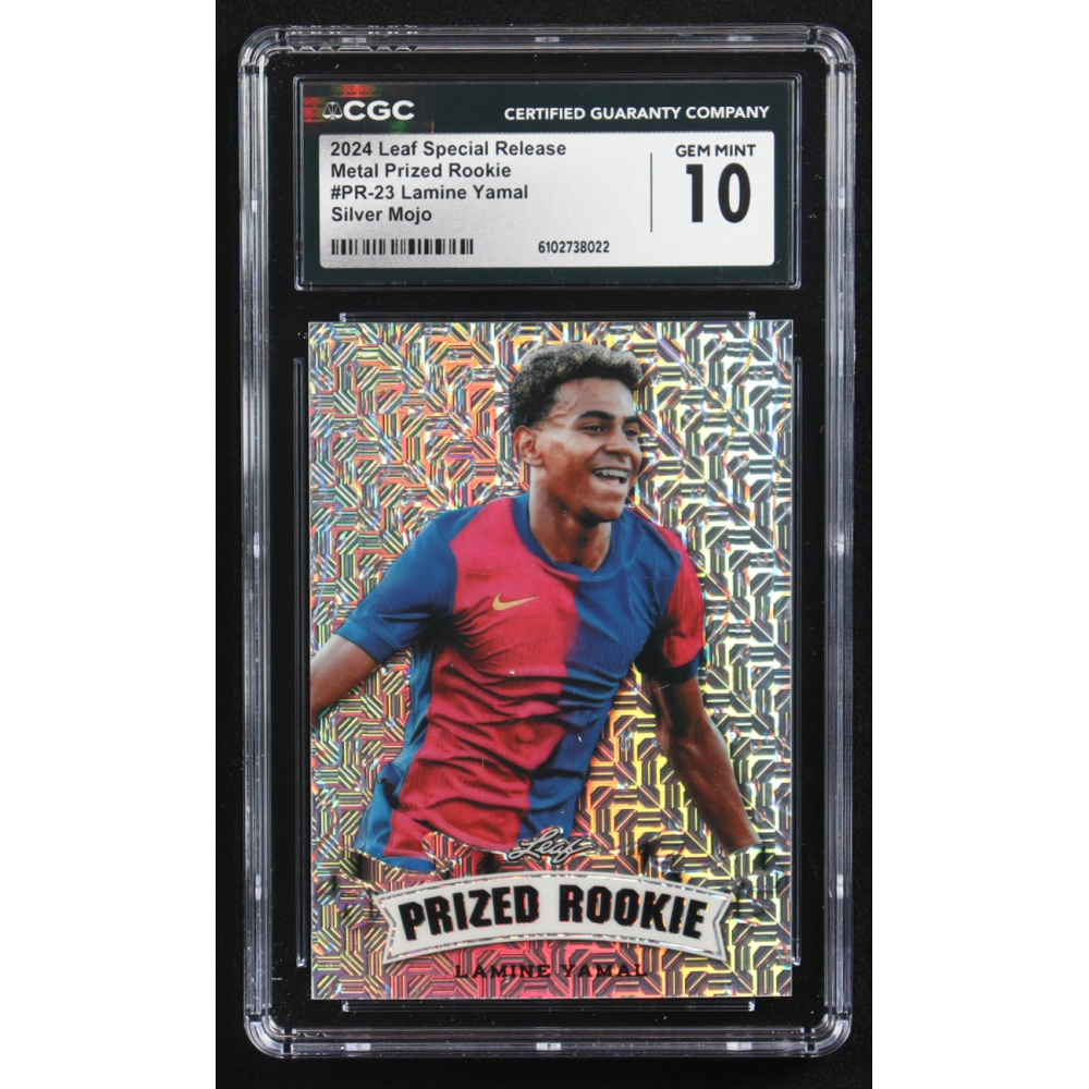 Lamine Yamal 2024 Leaf Special Release Metal Prized Rookie Silver Mojo #PR-23 RC #3/25 (CGC 10) at PristineAuction.com