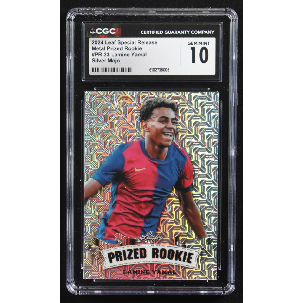 Lamine Yamal 2024 Leaf Special Release Metal Prized Rookie Silver Mojo #PR-23 RC #22/25 (CGC 10) at PristineAuction.com