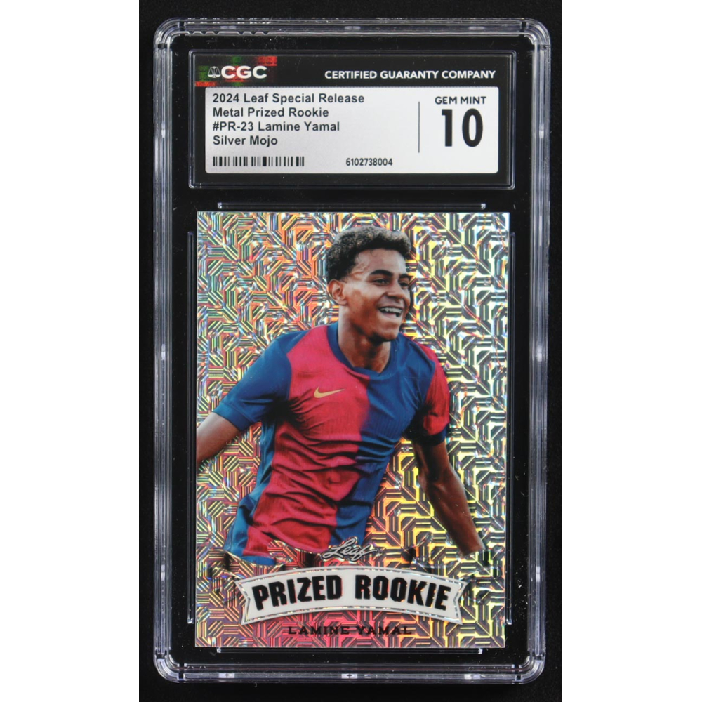 Lamine Yamal 2024 Leaf Special Release Metal Prized Rookie Silver Mojo #PR-23 RC #24/25 (CGC 10) at PristineAuction.com