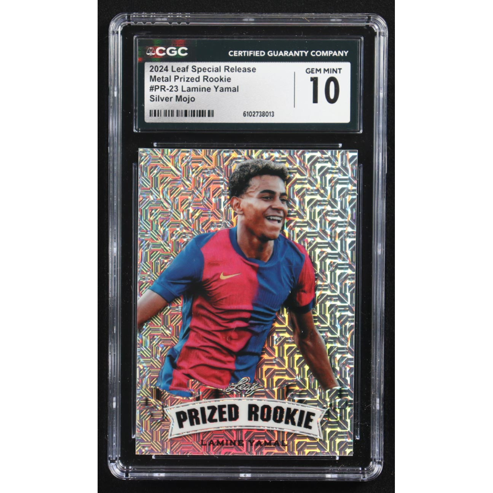 Lamine Yamal 2024 Leaf Special Release Metal Prized Rookie Silver Mojo #PR-23 RC #13/25 (CGC 10) at PristineAuction.com