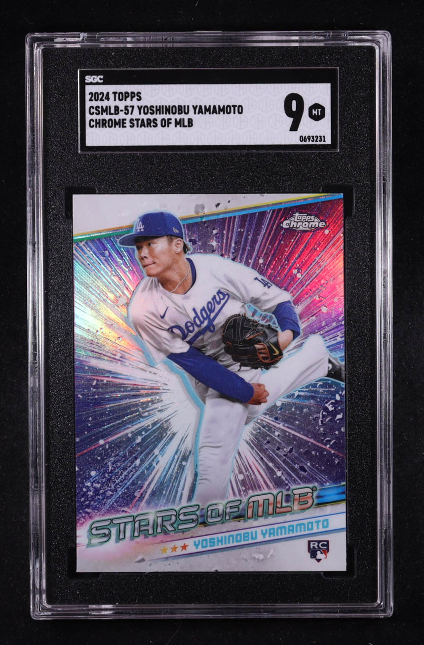 Yoshinobu Yamamoto 2024 Topps Stars of MLB Chrome #CSMLB57 RC (SGC 9) at PristineAuction.com Yoshinobu Yamamoto 2024 Topps Stars of MLB Chrome #CSMLB57 RC (SGC 9) at PristineAuction.com