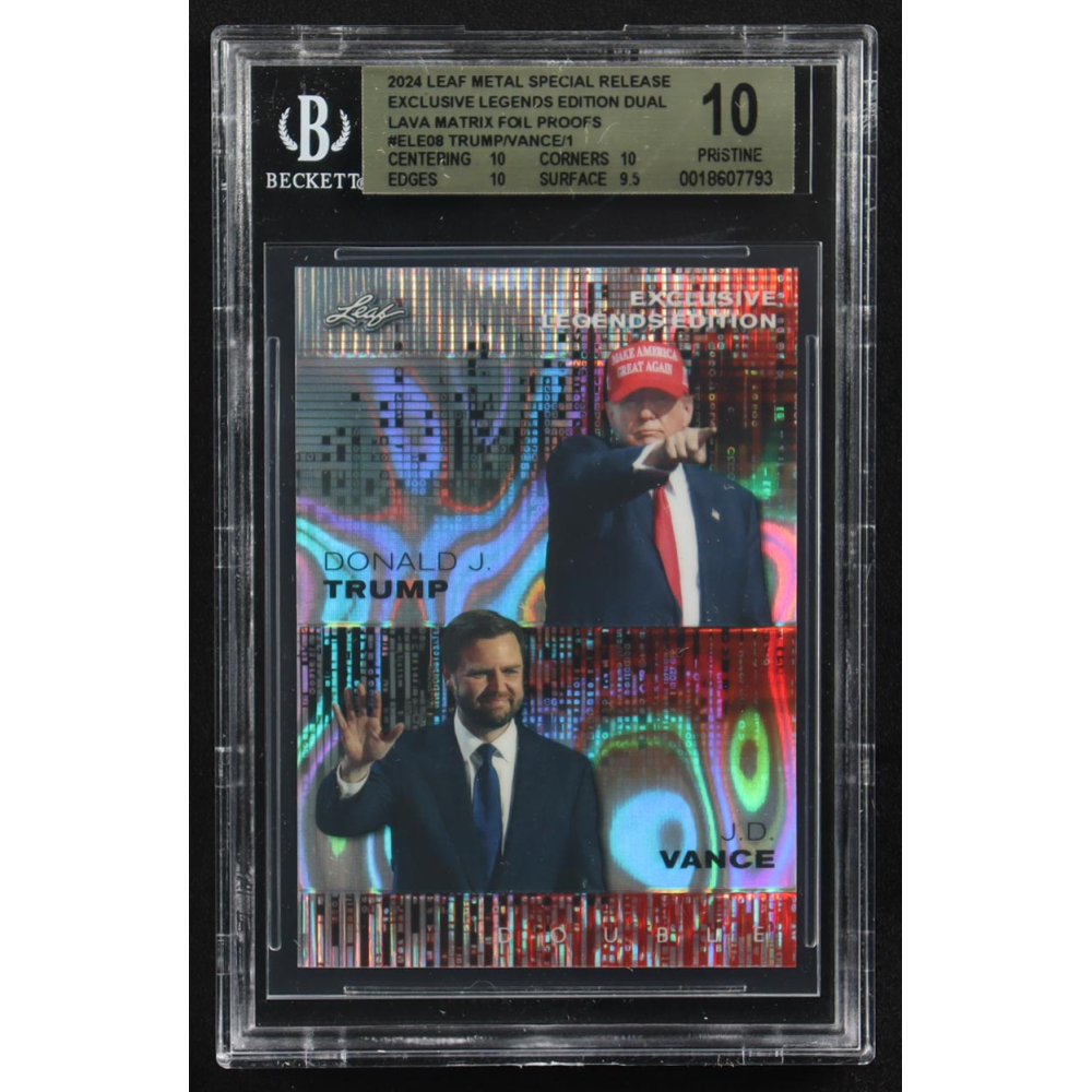 J.D. Vance / Donald J. Trump 2024 Leaf Metal Special Release Exclusive Legends Ed. Dual Lava Matrix Foil Proofs #ELE08 (BGS 10) at PristineAuction.com