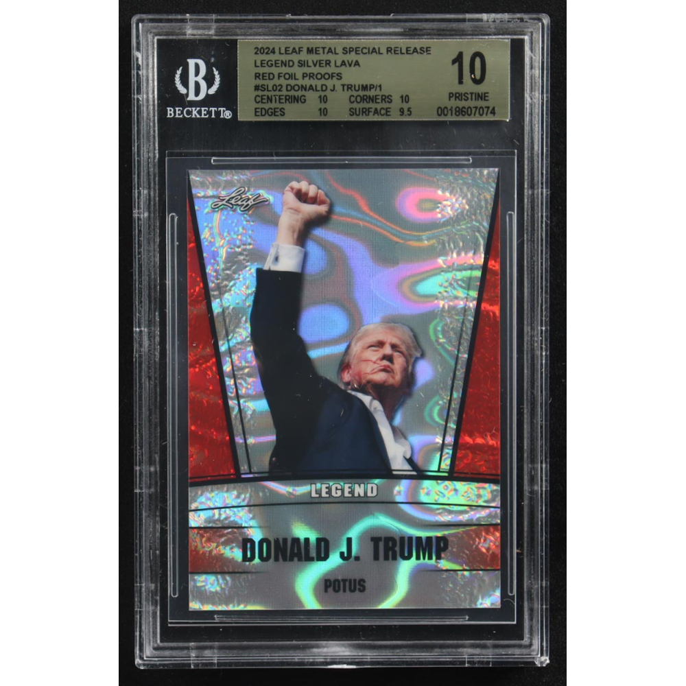 Donald J. Trump 2024 Leaf Metal Special Release Prized Legend Silver Lava Red Foil Proofs #SL02 (BGS 10) at PristineAuction.com