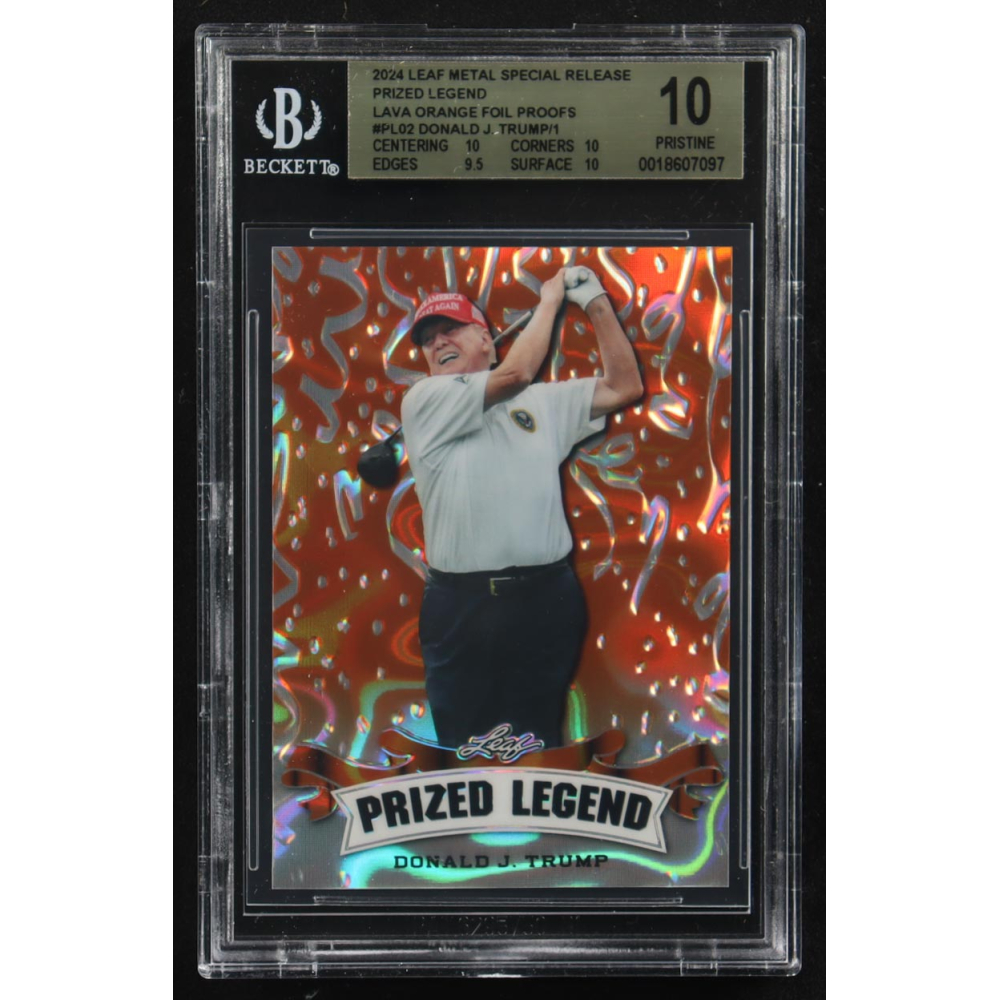 Donald J. Trump 2024 Leaf Metal Special Release Prized Legend Lava Orange Foil Proofs #PL02 (BGS 10) at PristineAuction.com