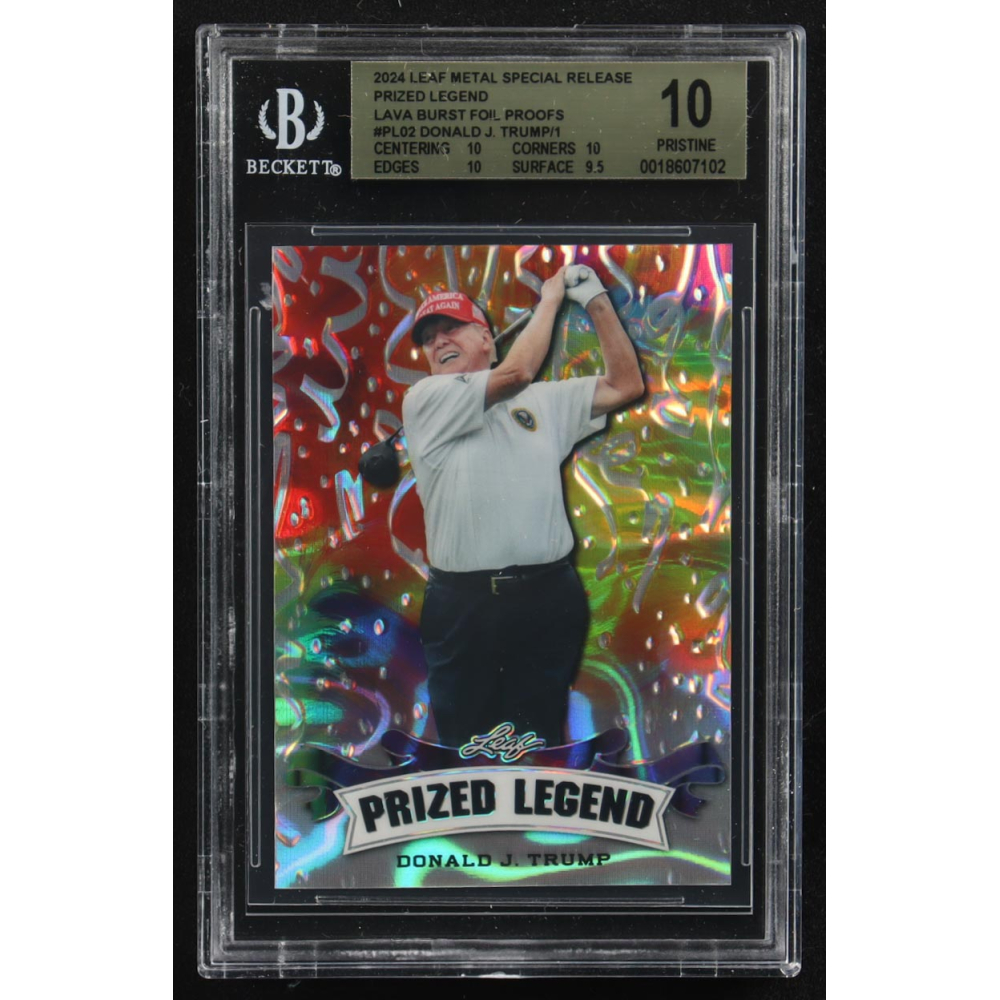 Donald J. Trump 2024 Leaf Metal Special Release Prized Legend Lava Burst Foil Proofs #PL02 (BGS 10) at PristineAuction.com