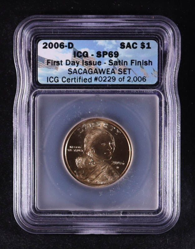 2006-D Sacagawea $1 Dollar Coin #229/2006 - First Day Issue - Satin Finish (ICG SP69) at PristineAuction.com 2006-D Sacagawea $1 Dollar Coin #229/2006 - First Day Issue - Satin Finish (ICG SP69) at PristineAuction.com
