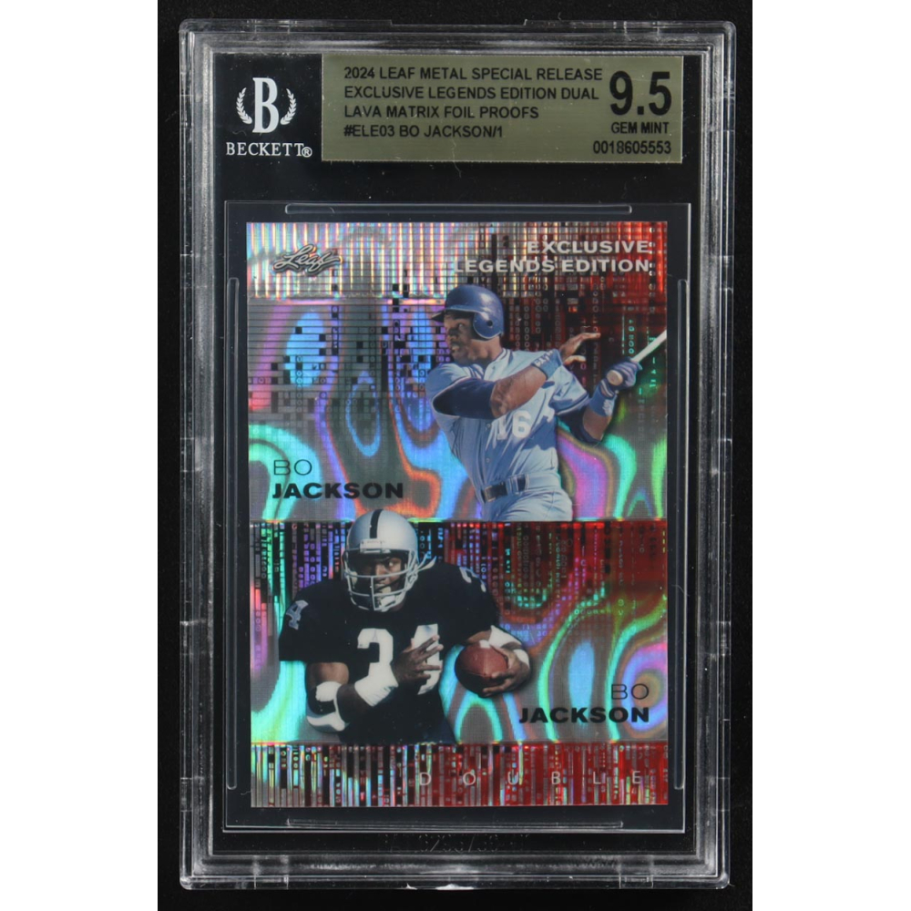 Bo Jackson / Bo Jackson 2024 Leaf Metal Special Release Exclusive Legends Ed. Dual Lava Matrix Foil Proofs #ELE03 (BGS 9.5) at PristineAuction.com