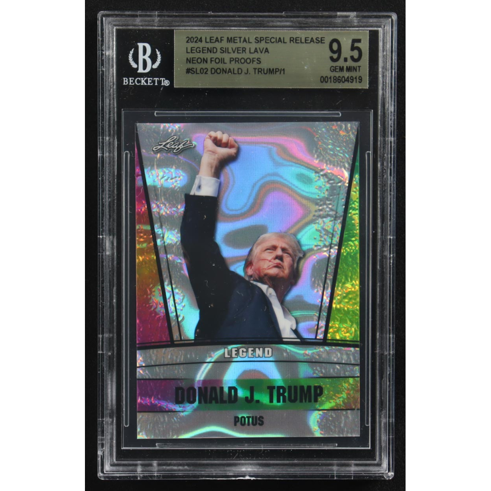 Donald J. Trump 2024 Leaf Metal Special Release Prized Legend Silver Lava Neon Foil Proofs #SL02 (BGS 9.5) at PristineAuction.com