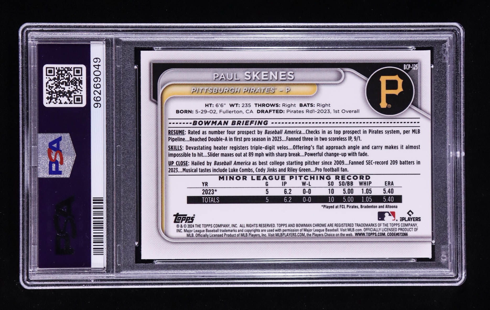 Paul Skenes 2024 Bowman Chrome Mega Box Prospects #BCP125 RC (PSA 10) at PristineAuction.com Paul Skenes 2024 Bowman Chrome Mega Box Prospects #BCP125 RC (PSA 10) at PristineAuction.com