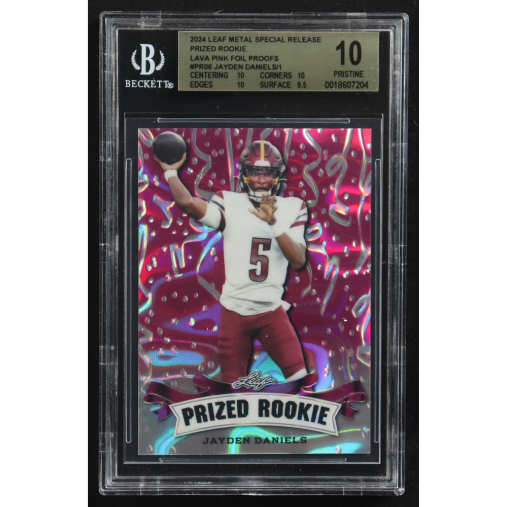 Jayden Daniels 2024 Leaf Metal Special Release Prized Rookie Lava Pink Foil Proofs #PR06 RC (BGS 10) at PristineAuction.com
